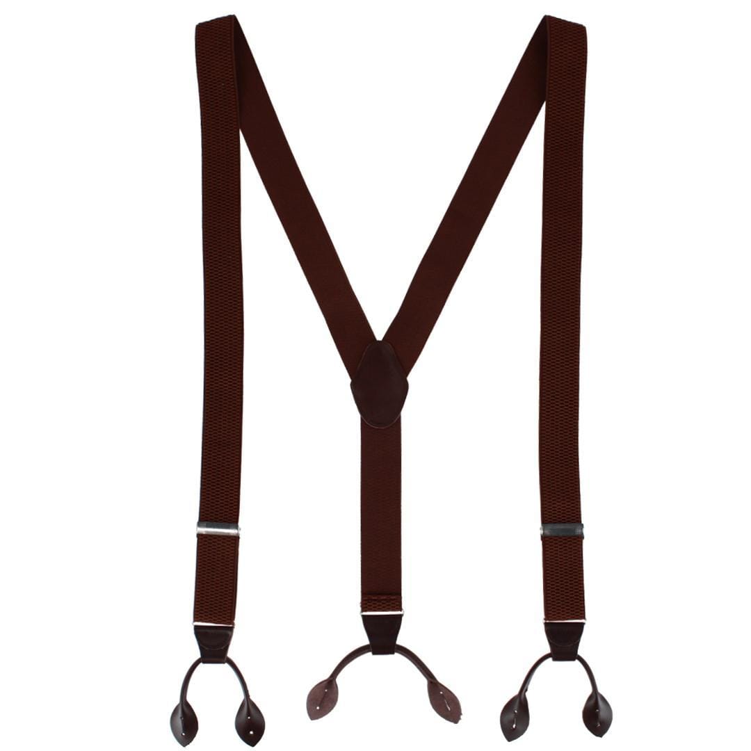 CTM® Men's 35mm Wide Elastic and Leather Button-End Suspenders - Brown