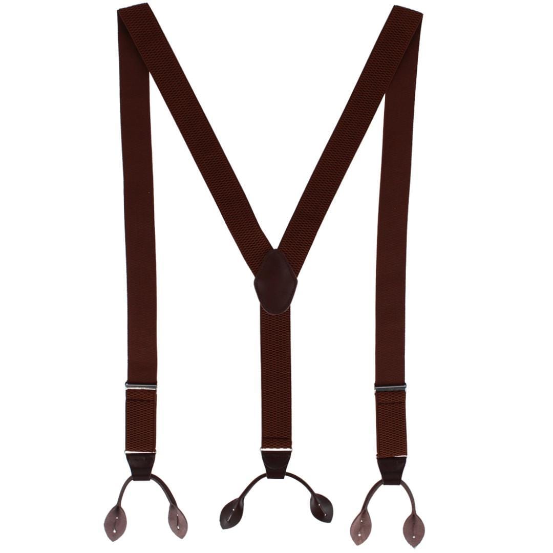 CTM® Men's 35mm Wide Elastic and Leather Button-End Suspenders - Brown