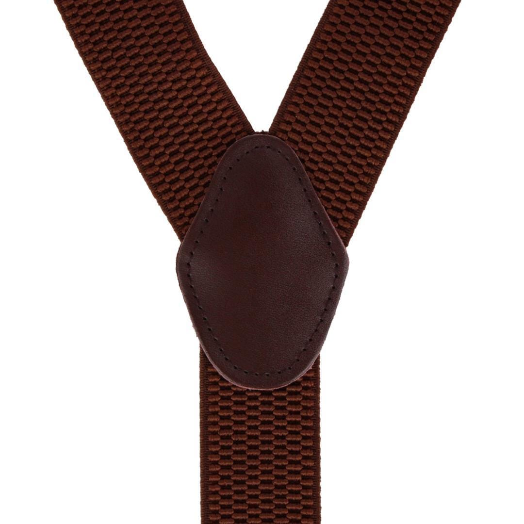 CTM® Men's 35mm Wide Elastic and Leather Button-End Suspenders - Brown