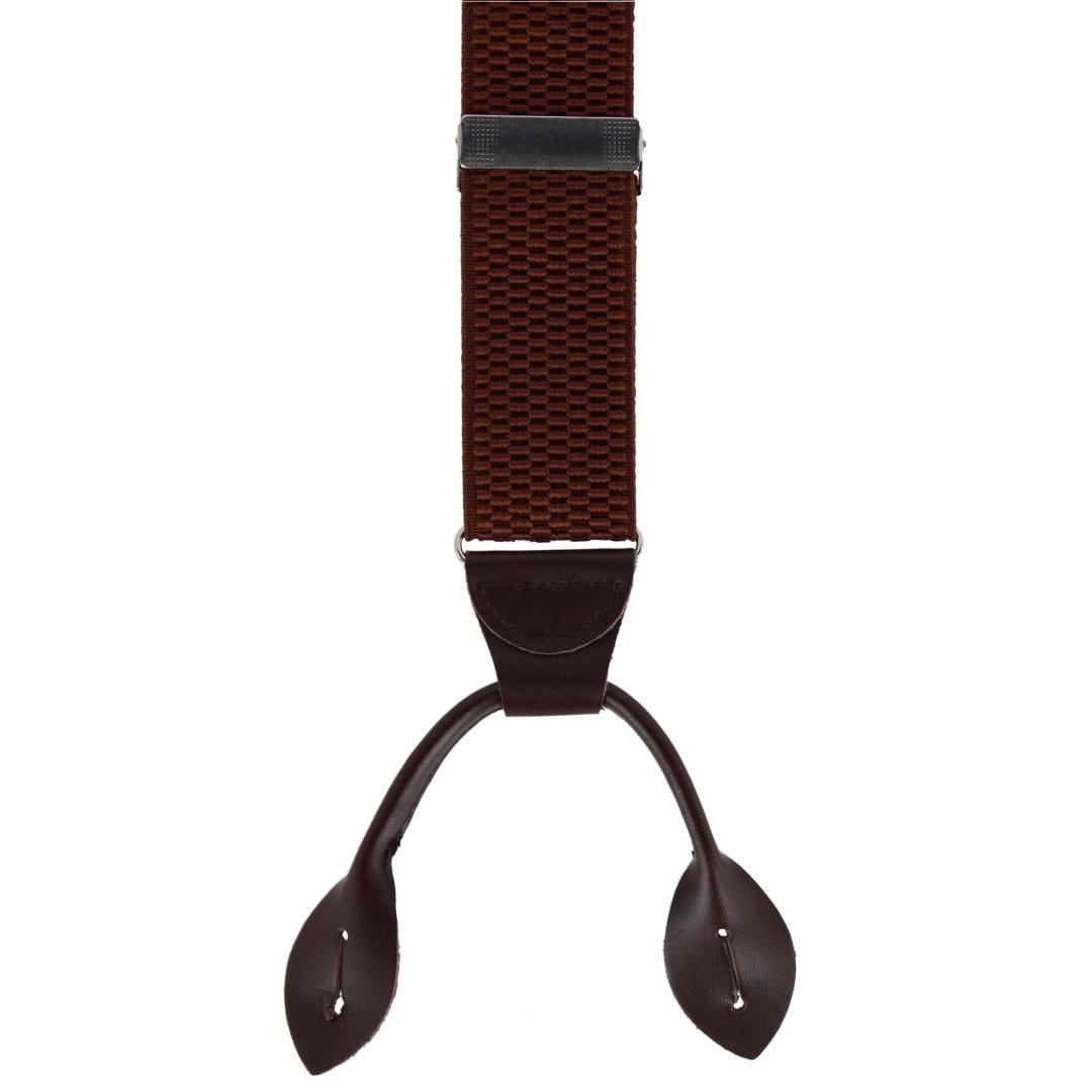 CTM® Men's 35mm Wide Elastic and Leather Button-End Suspenders - Brown