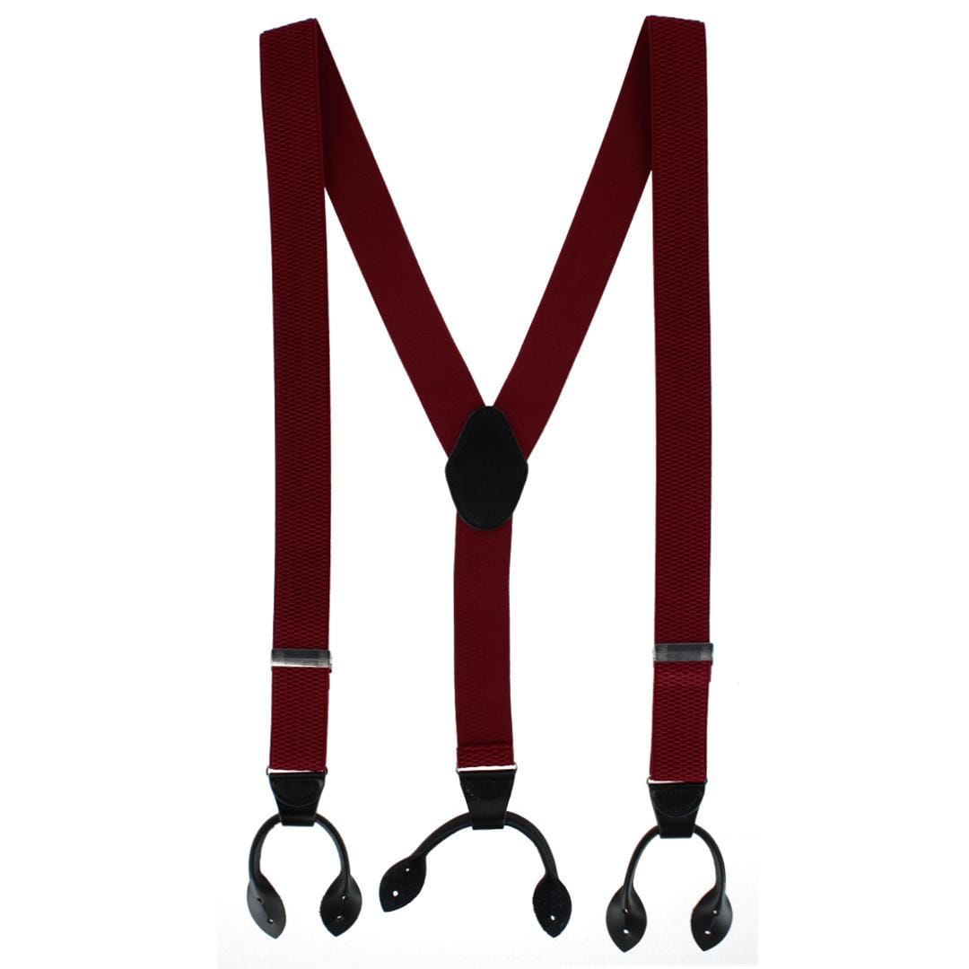 CTM® Men's 35mm Wide Elastic and Leather Button-End Suspenders - Burgundy