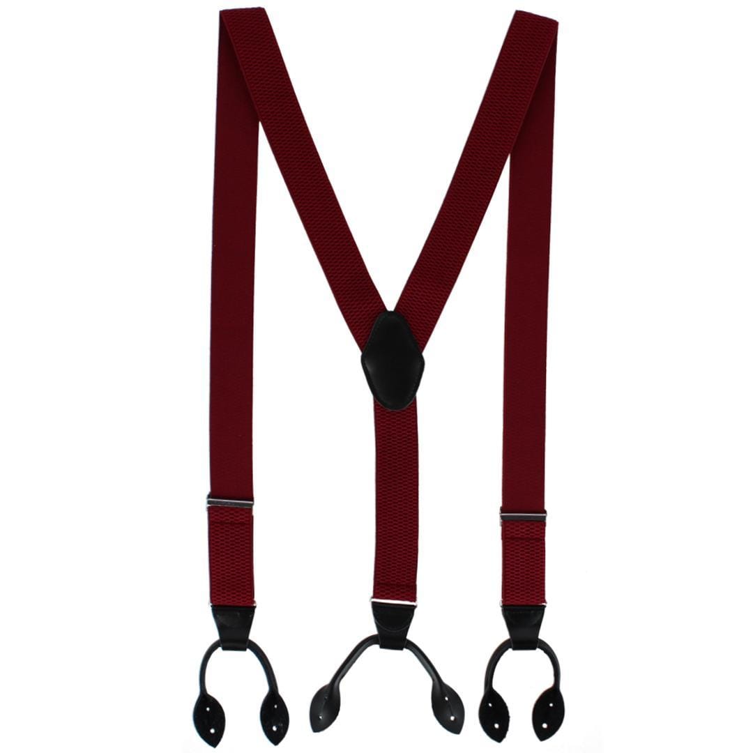CTM® Men's 35mm Wide Elastic and Leather Button-End Suspenders - Burgundy