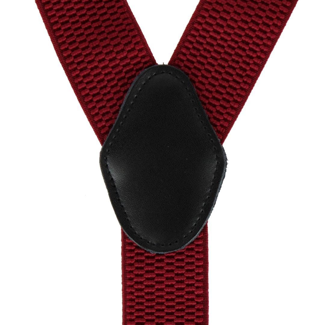 CTM® Men's 35mm Wide Elastic and Leather Button-End Suspenders - Burgundy