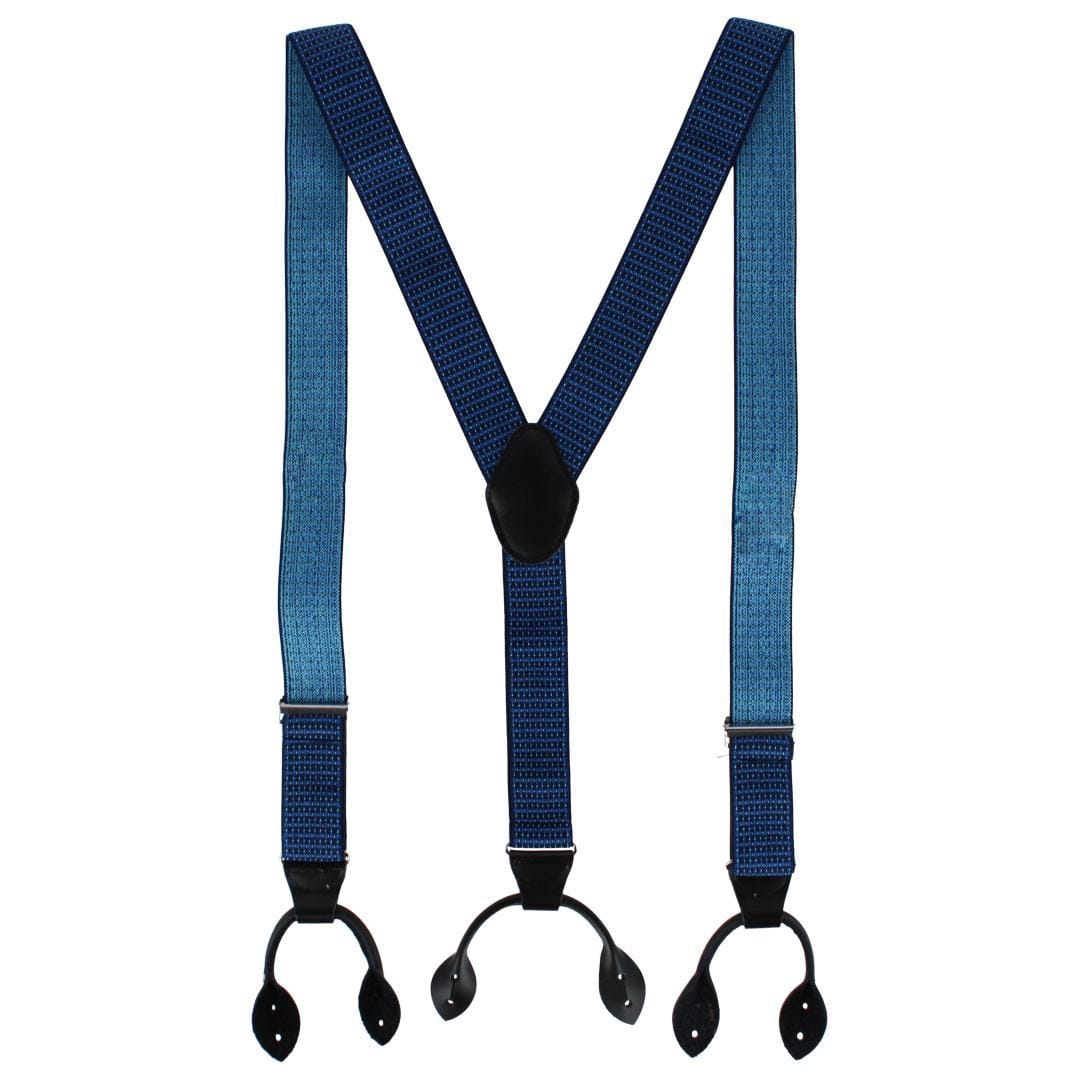 CTM® Men's 35mm Wide Elastic and Leather Button-End Suspenders - Navy Blue