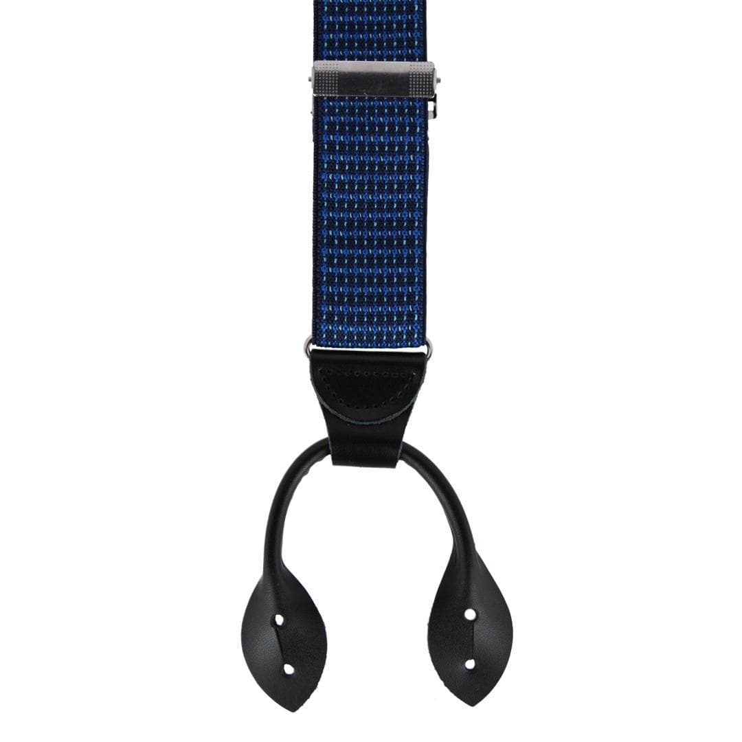 CTM® Men's 35mm Wide Pin Dot Y-Back Button-End Suspenders - Navy Blue