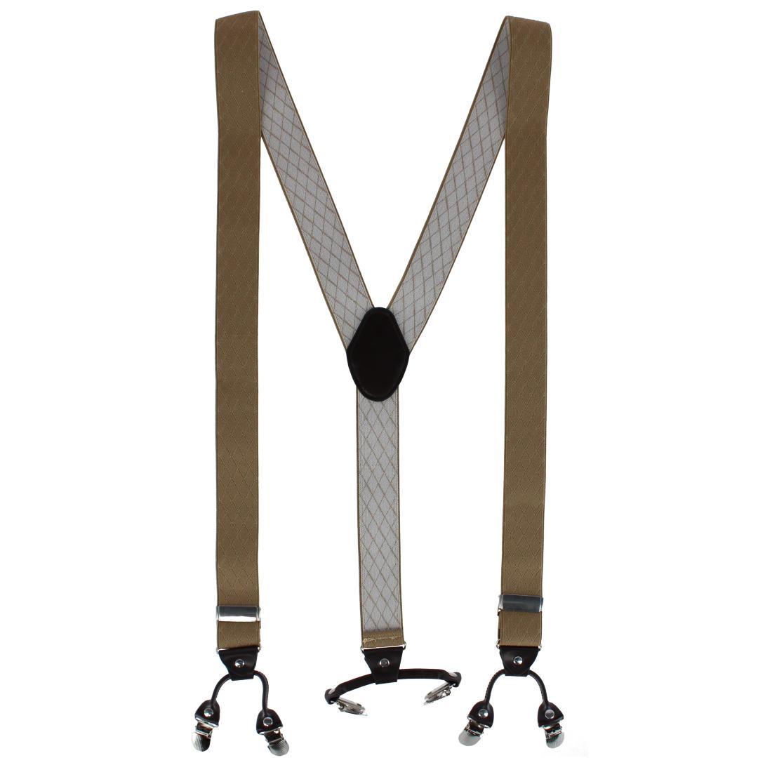 CTM® Men's Subtle Diamond pattern Y-Back Double Clip-End Suspender - Beige