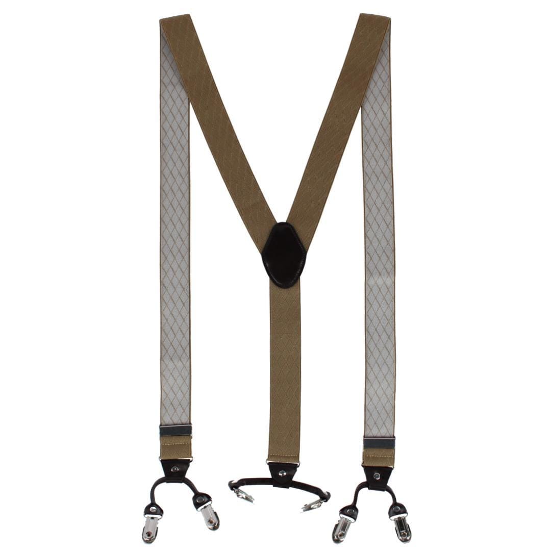 CTM® Men's Subtle Diamond pattern Y-Back Double Clip-End Suspender - Beige