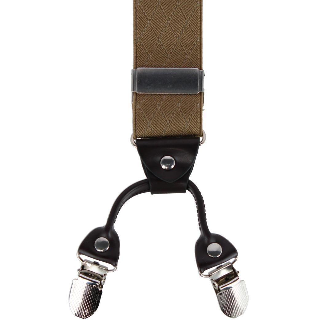 CTM® Men's Subtle Diamond pattern Y-Back Double Clip-End Suspender - Beige