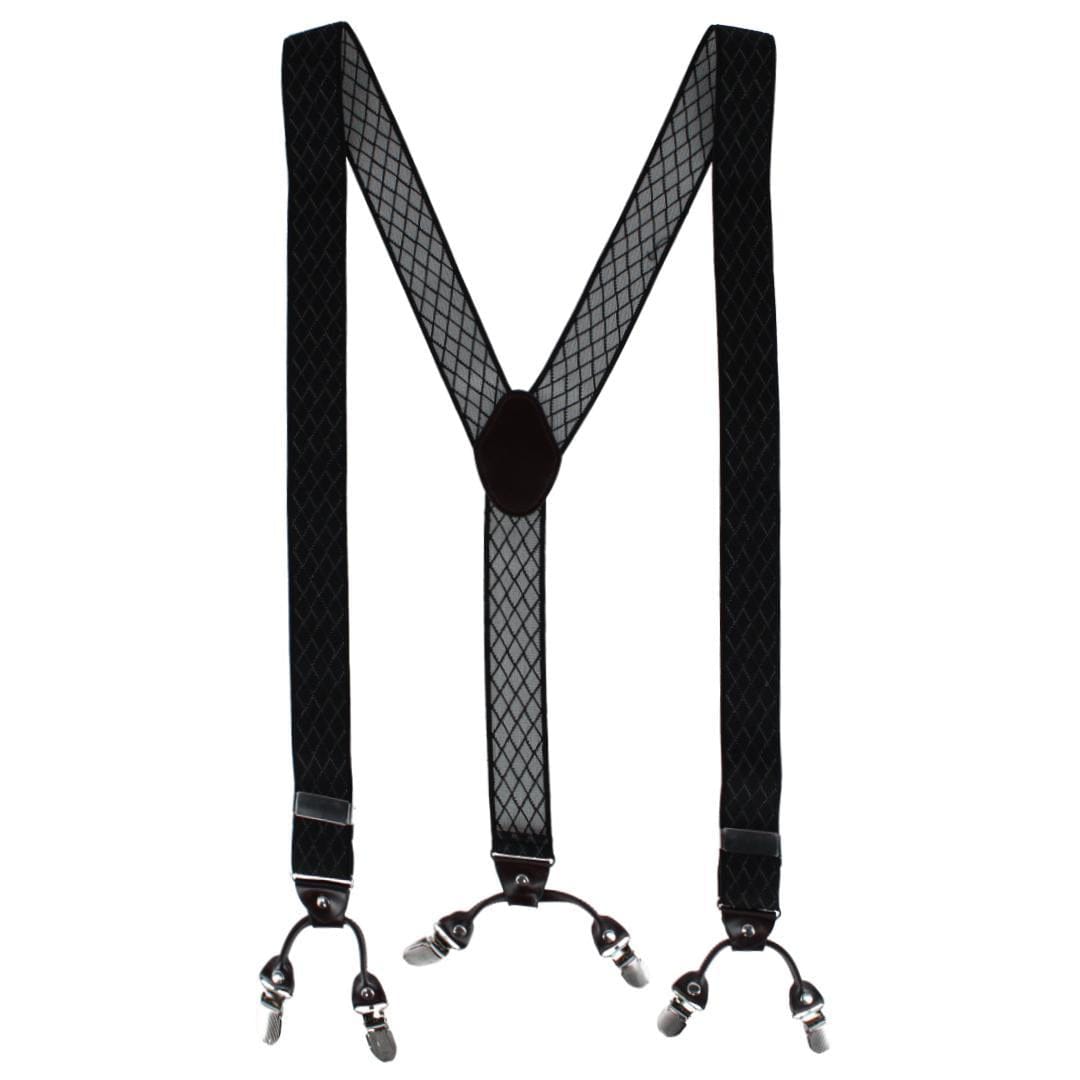 CTM® Men's Subtle Diamond pattern Y-Back Double Clip-End Suspender - Black