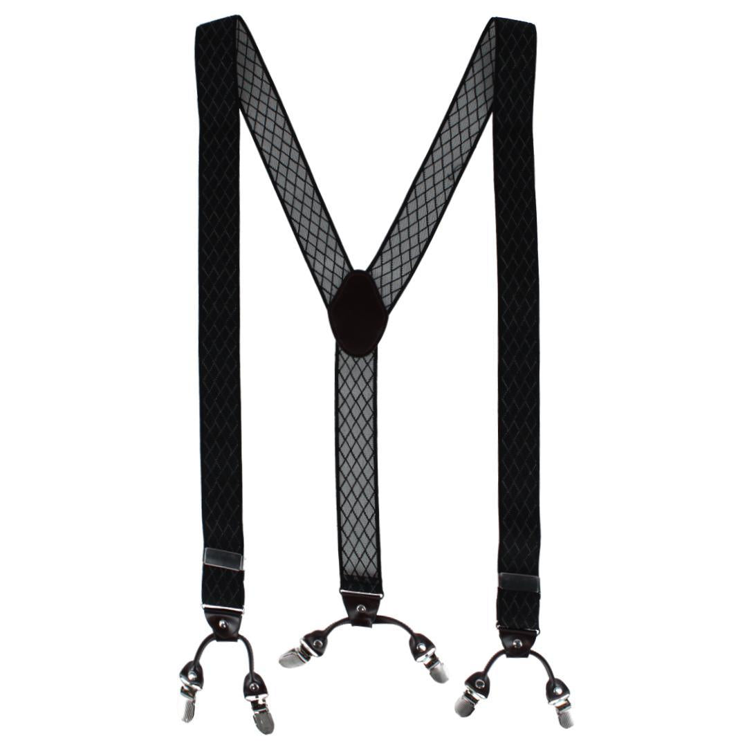 CTM® Men's Subtle Diamond pattern Y-Back Double Clip-End Suspender - Black