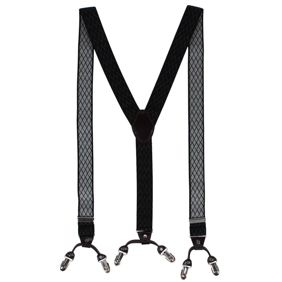 CTM® Men's Subtle Diamond pattern Y-Back Double Clip-End Suspender - Black