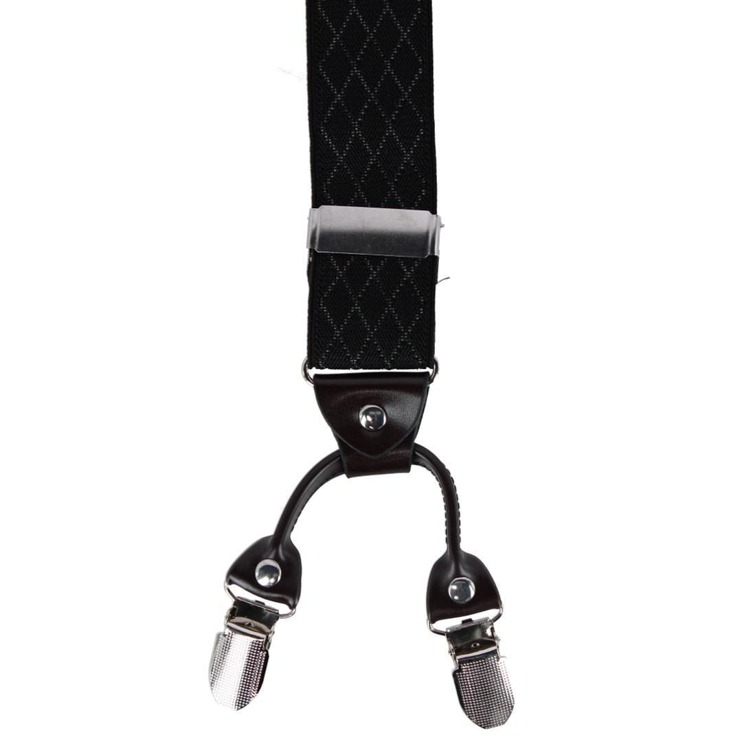 CTM® Men's Subtle Diamond pattern Y-Back Double Clip-End Suspender - Black
