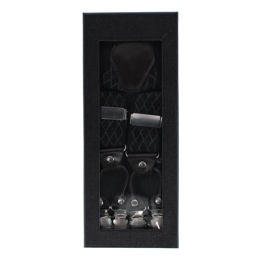 CTM® Men's Subtle Diamond pattern Y-Back Double Clip-End Suspender - Black