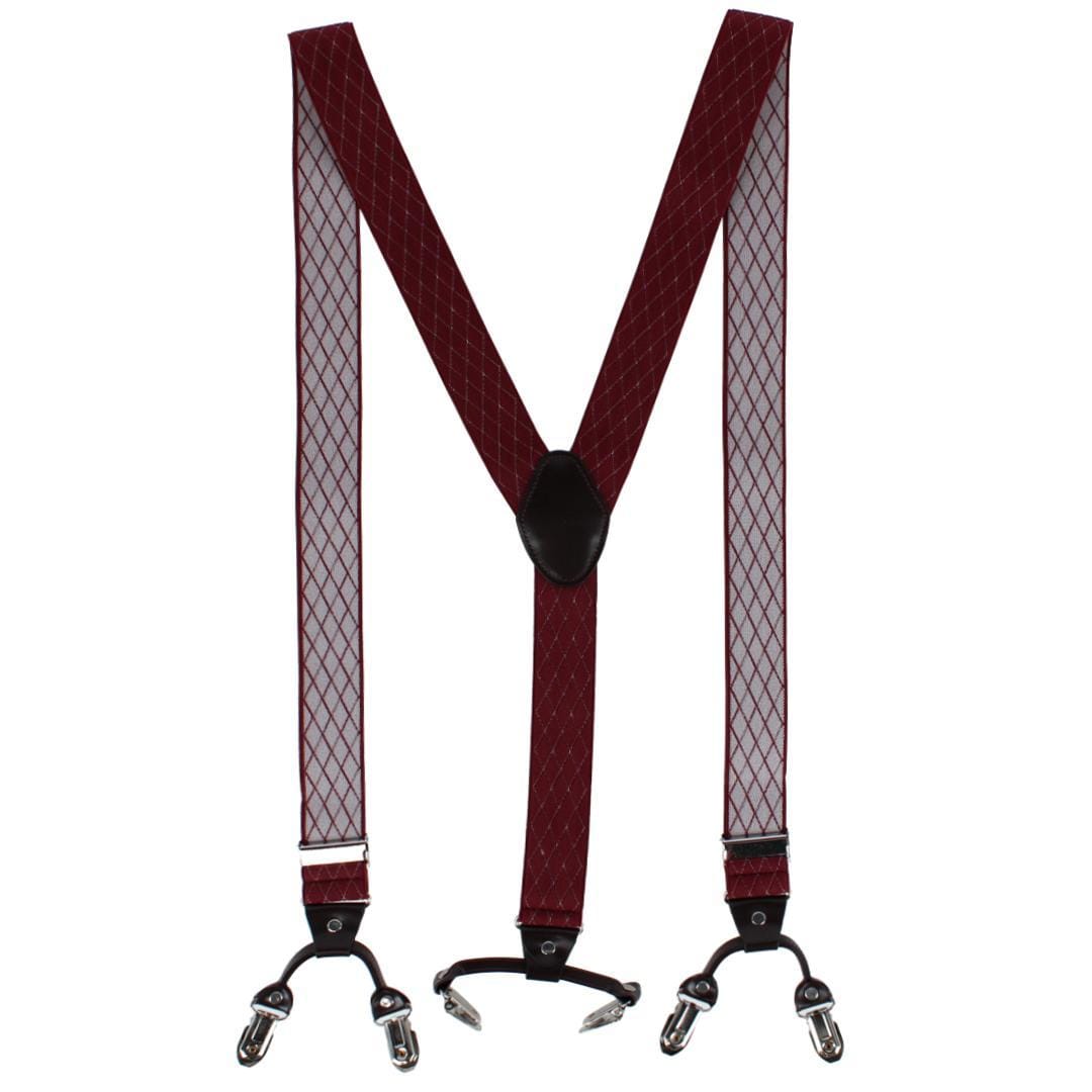 CTM® Men's Subtle Diamond pattern Y-Back Double Clip-End Suspender - Burgundy