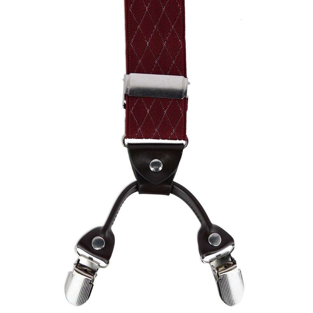 CTM® Men's Subtle Diamond pattern Y-Back Double Clip-End Suspender - Burgundy