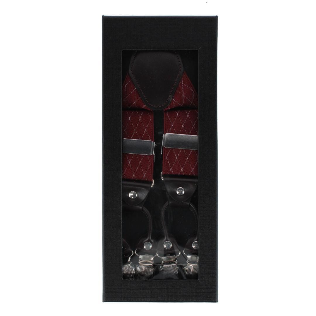 CTM® Men's Subtle Diamond pattern Y-Back Double Clip-End Suspender - Burgundy