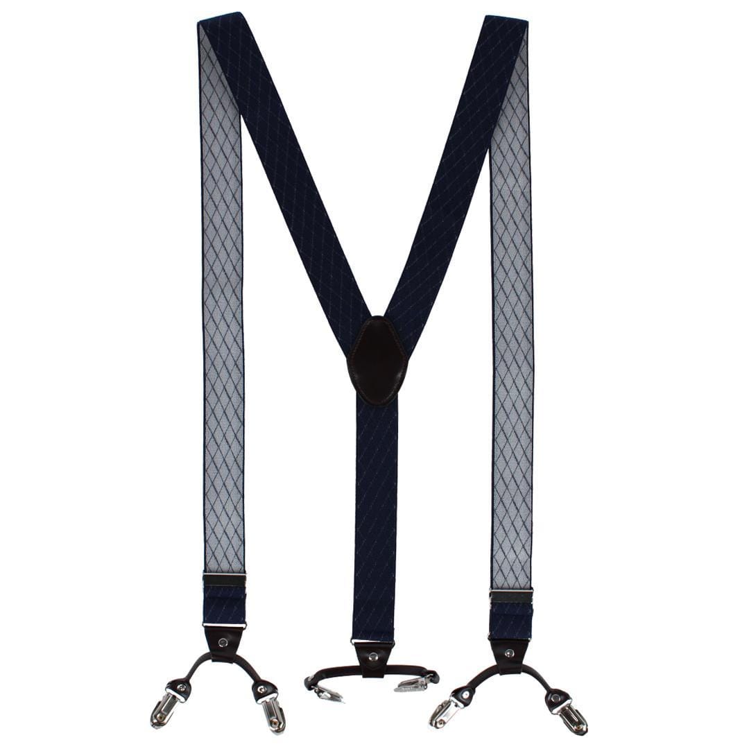 CTM® Men's Subtle Diamond pattern Y-Back Double Clip-End Suspender - Navy Blue