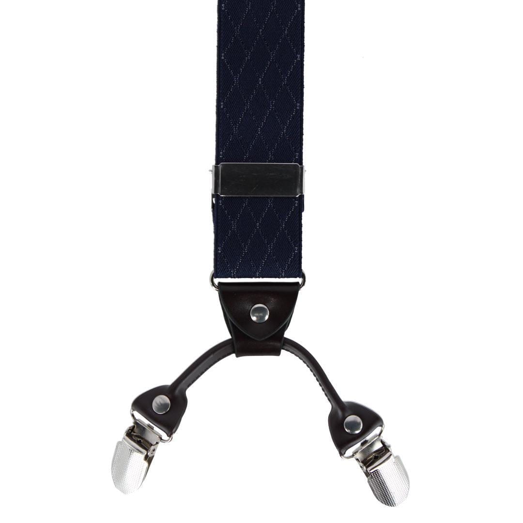 CTM® Men's Subtle Diamond pattern Y-Back Double Clip-End Suspender - Navy Blue