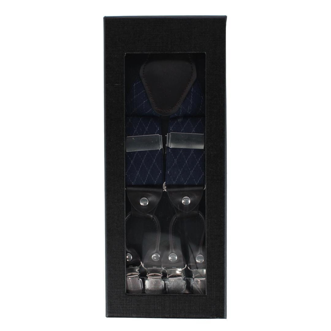 CTM® Men's Subtle Diamond pattern Y-Back Double Clip-End Suspender - Navy Blue