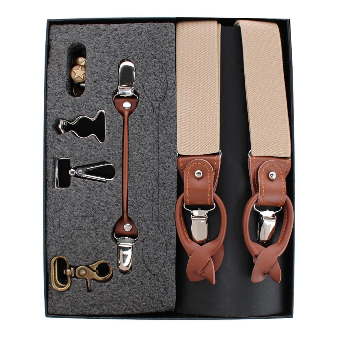 CTM® Men's Elastic  Suspender Gift Set with Clip Button and Swivel Ends - Beige