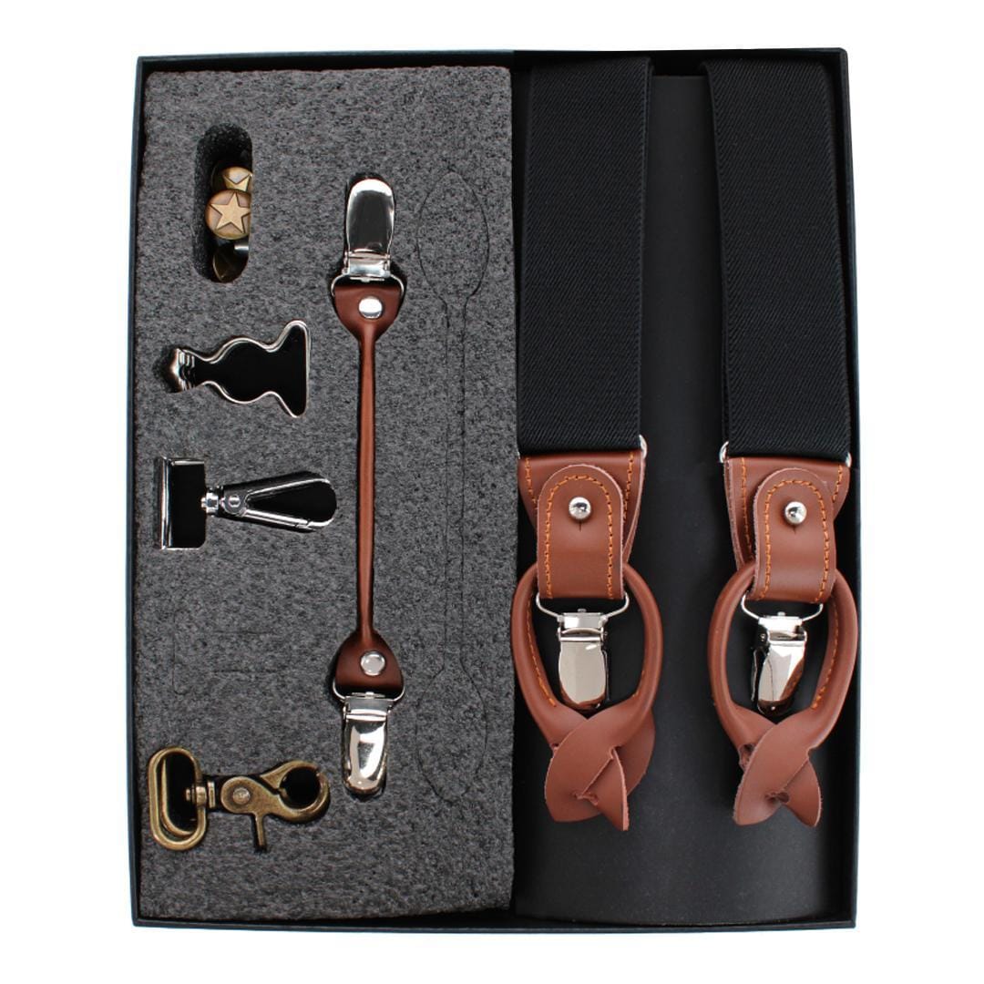 CTM® Men's Elastic  Suspender Gift Set with Clip Button and Swivel Ends - Black