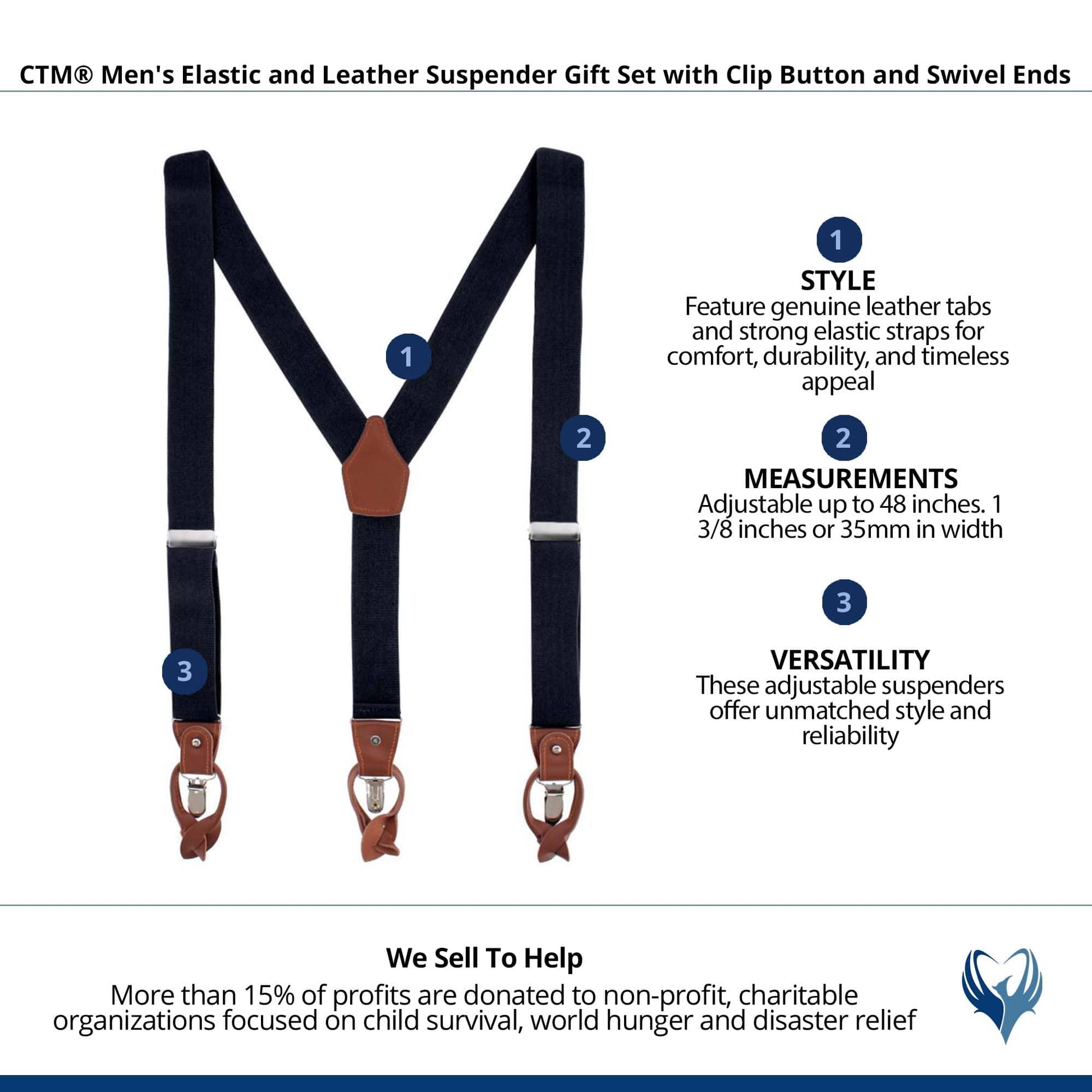 CTM® Men's Elastic  Suspender Gift Set with Clip Button and Swivel Ends - Black