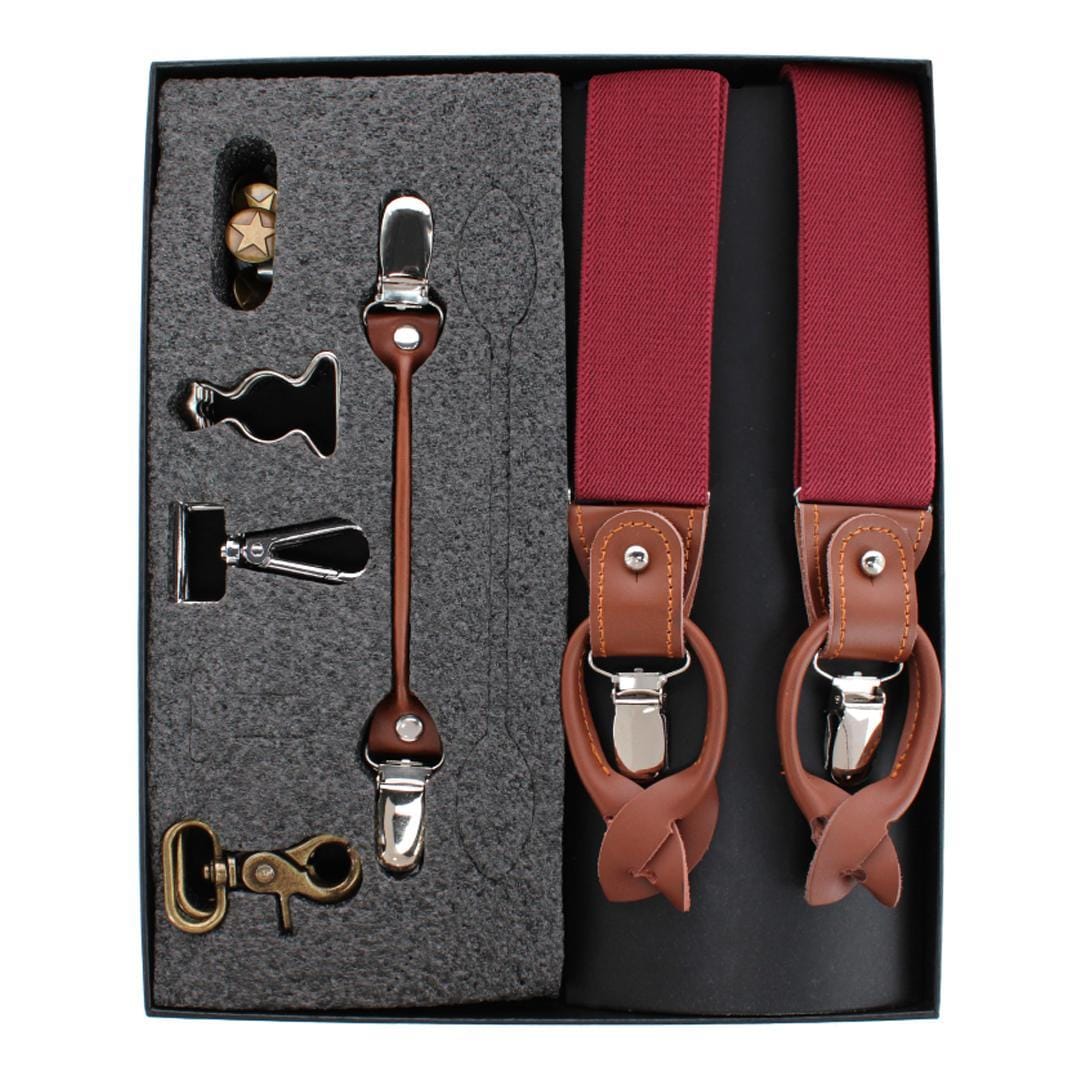 CTM® Men's Elastic  Suspender Gift Set with Clip Button and Swivel Ends - Burgundy