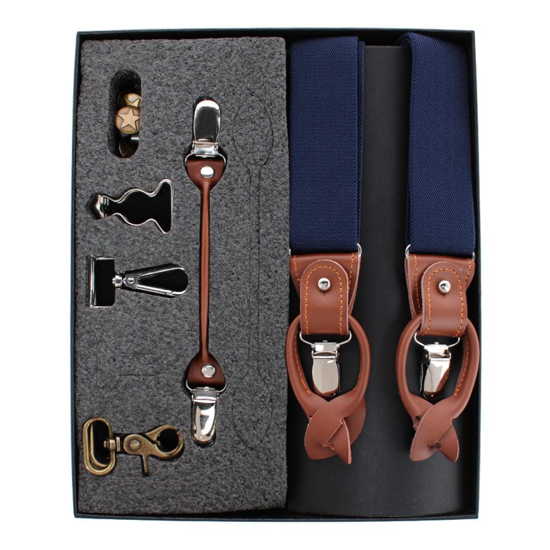 CTM® Men's Elastic  Suspender Gift Set with Clip Button and Swivel Ends - Navy Blue