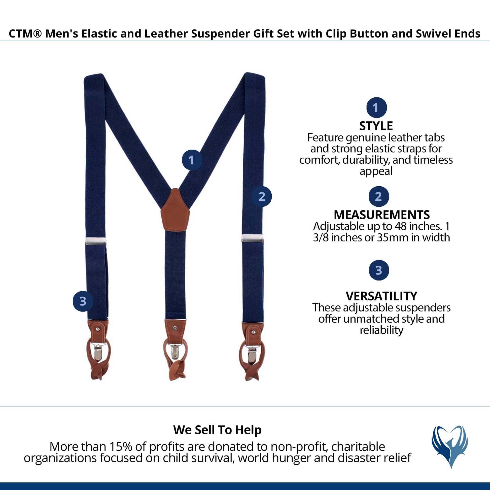 CTM® Men's Elastic  Suspender Gift Set with Clip Button and Swivel Ends - Navy Blue