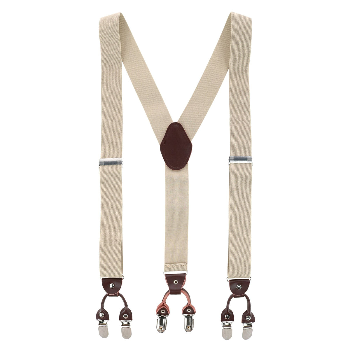 CTM® Men's 1.375 Inch Wide Solid Color Y-Back Double Clip-End Suspenders - Khaki
