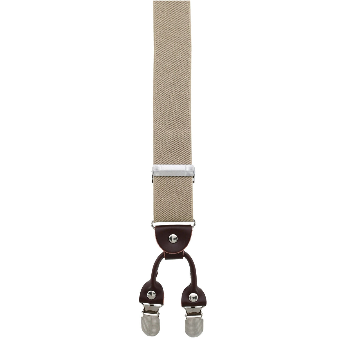 CTM® Men's 1.375 Inch Wide Solid Color Y-Back Double Clip-End Suspenders - Khaki