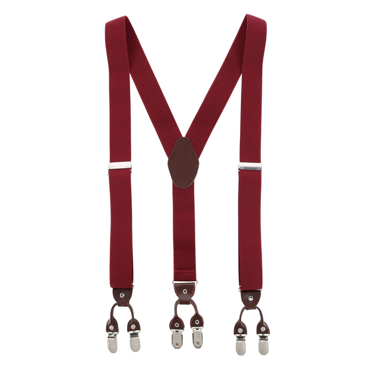 CTM® Men's 1.375 Inch Wide Solid Color Y-Back Double Clip-End Suspenders - Red