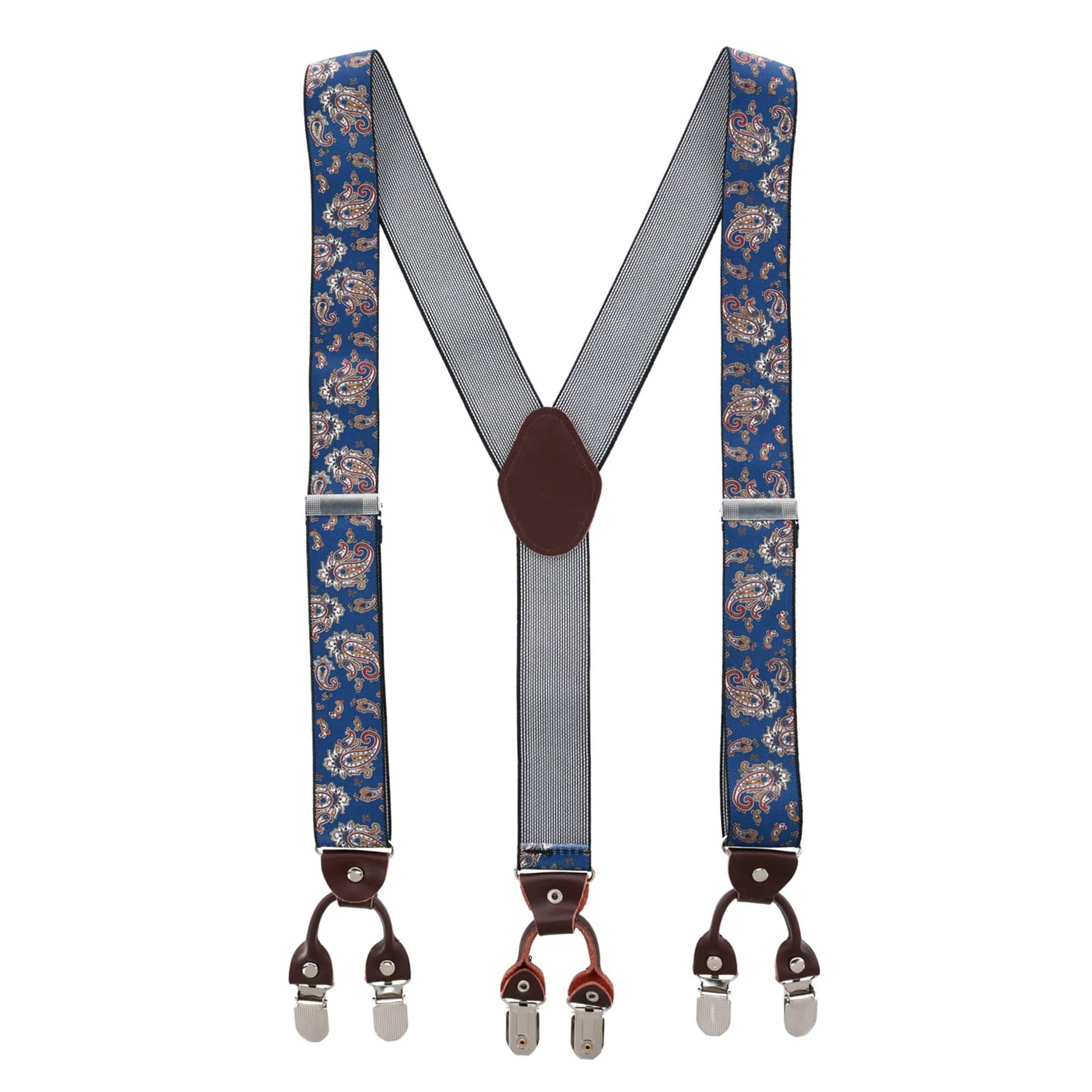 CTM® Men's 1.375 Inch Wide Paisley Print Double Clip-End Suspenders - Blue