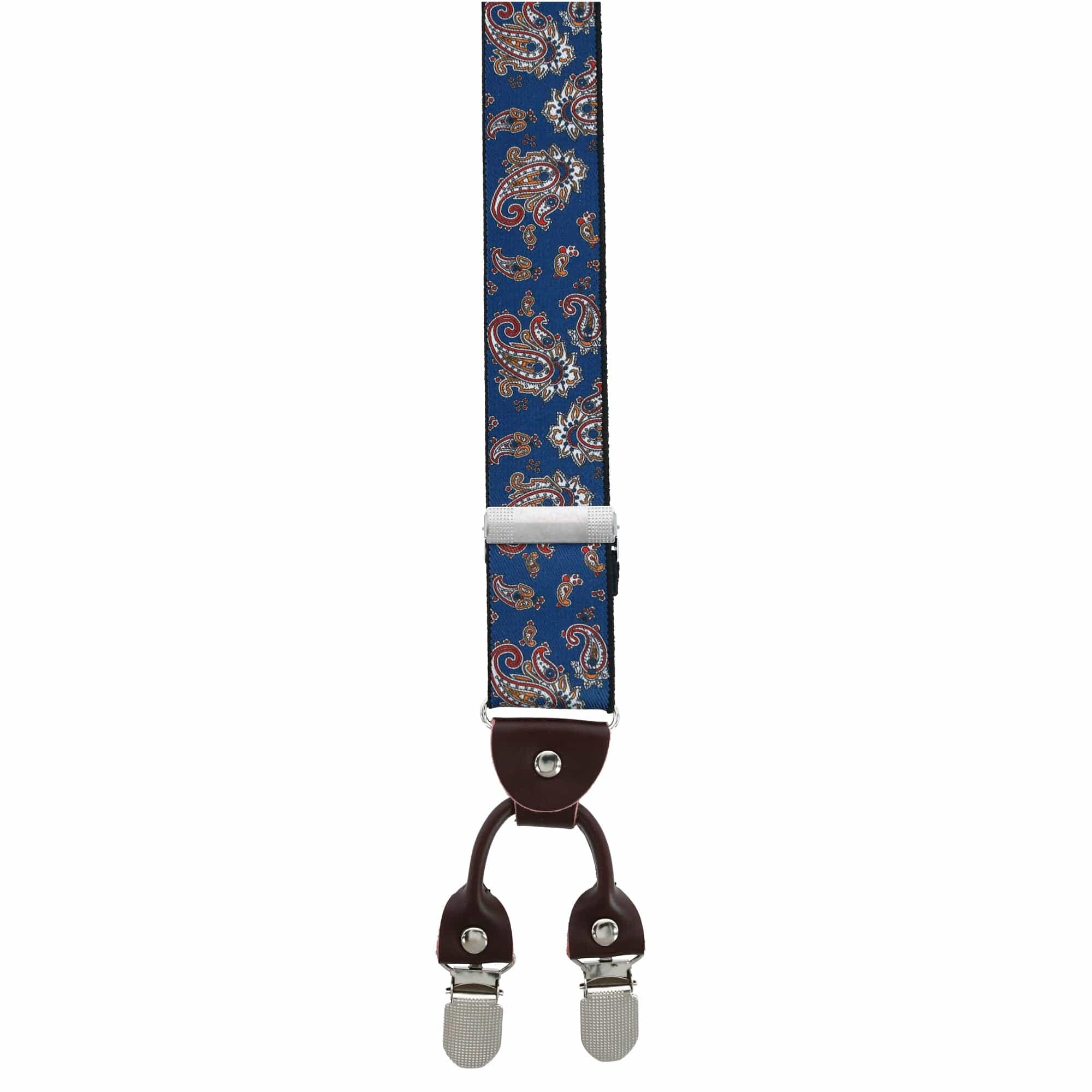 CTM® Men's 1.375 Inch Wide Paisley Print Double Clip-End Suspenders - Blue