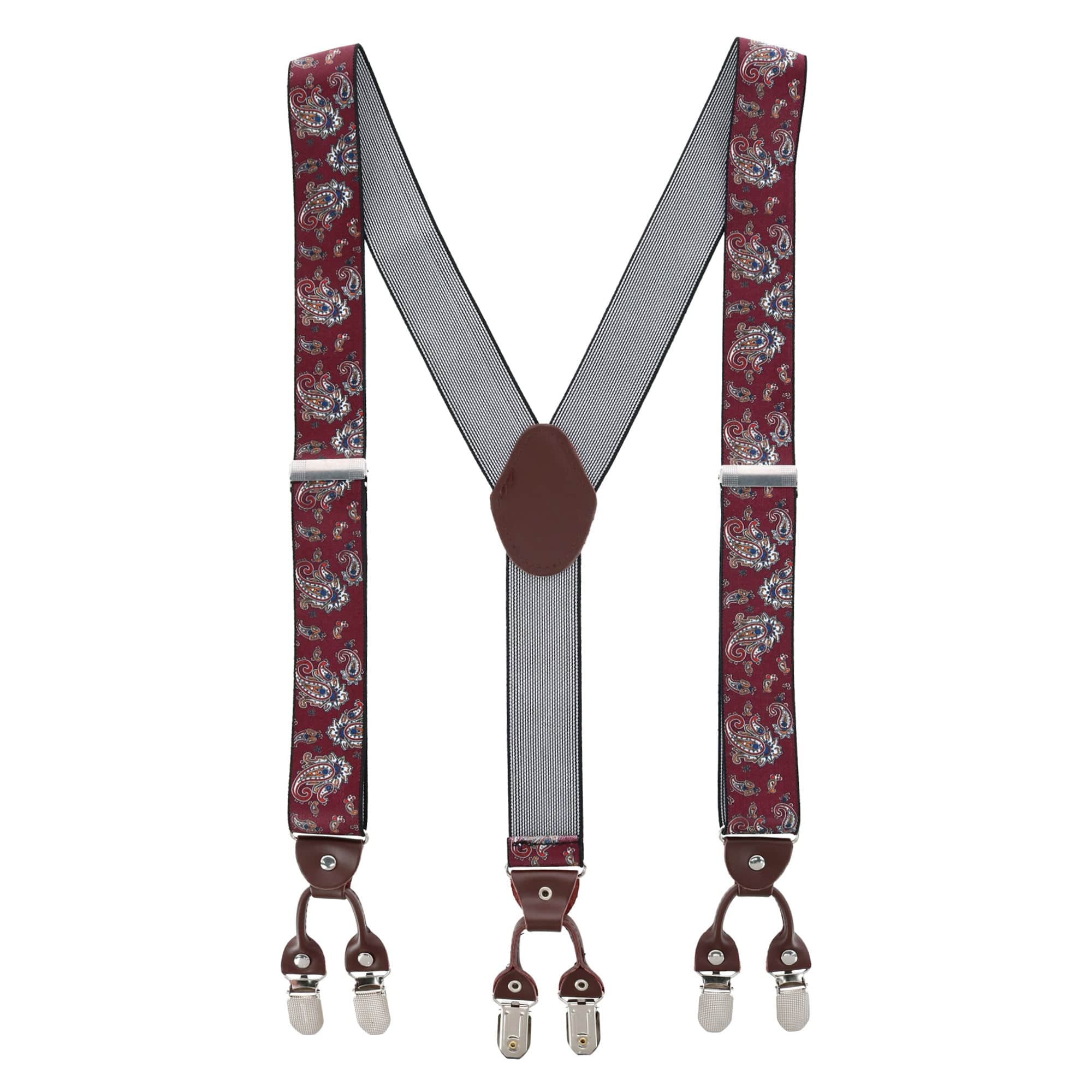 CTM® Men's 1.375 Inch Wide Paisley Print Double Clip-End Suspenders - Burgundy
