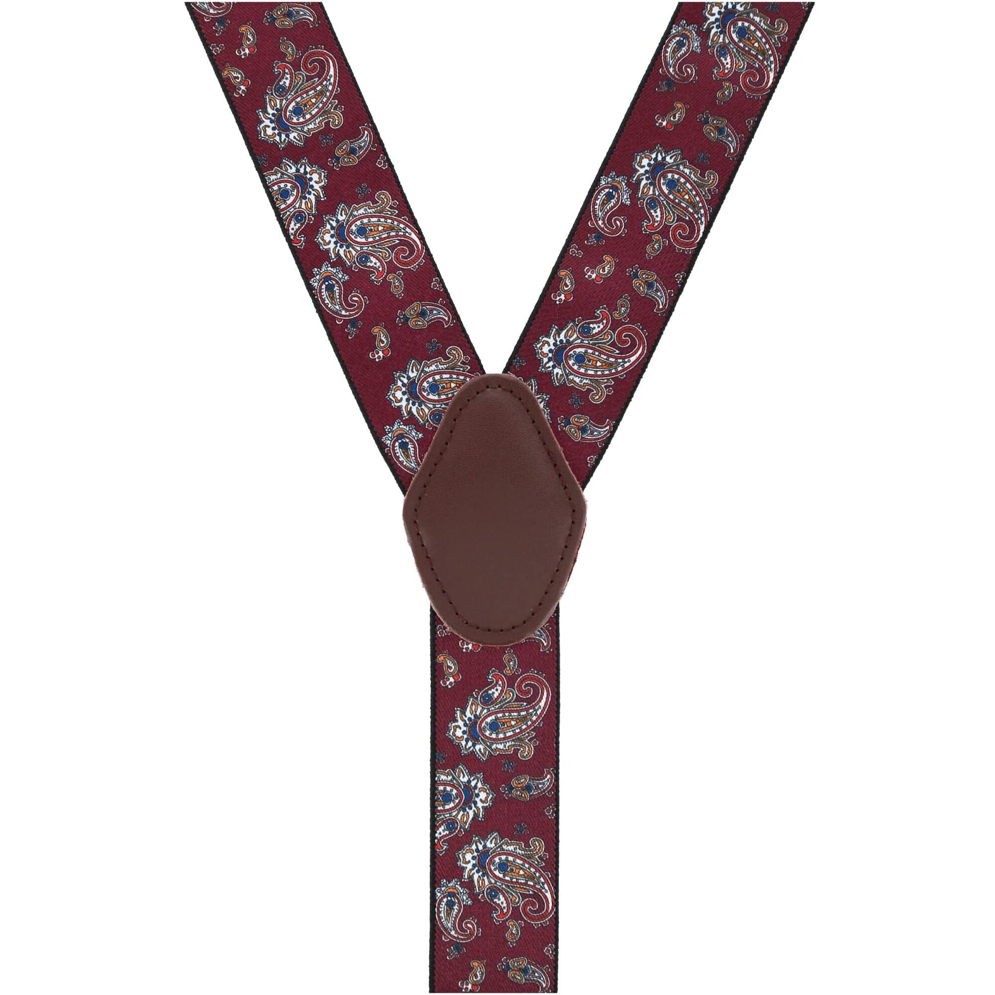 CTM® Men's 1.375 Inch Wide Paisley Print Double Clip-End Suspenders - Burgundy