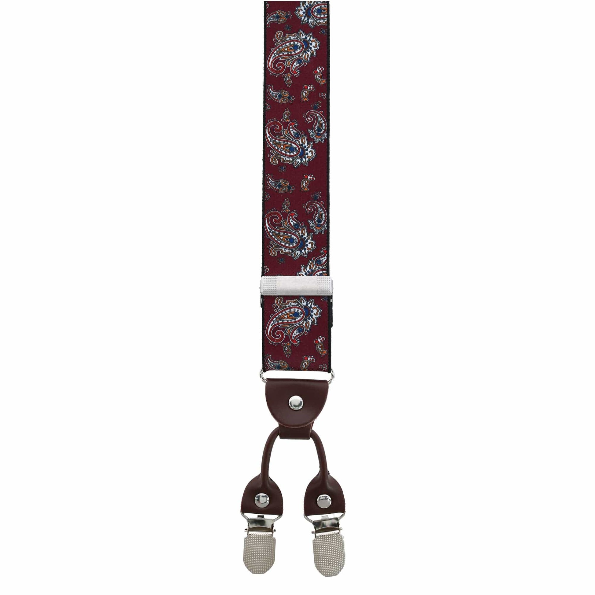 CTM® Men's 1.375 Inch Wide Paisley Print Double Clip-End Suspenders - Burgundy