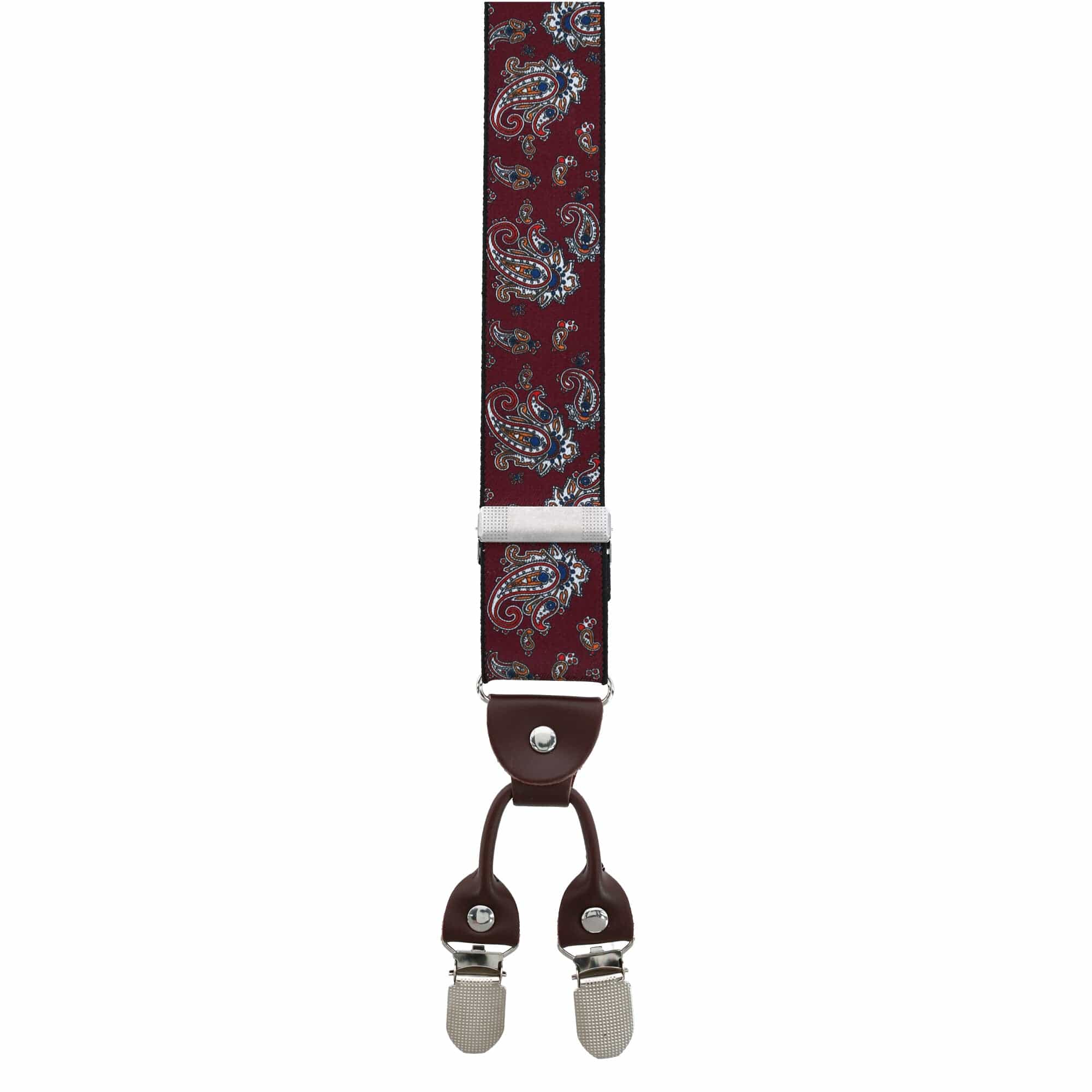CTM® Men's 1.375 Inch Wide Paisley Print Double Clip-End Suspenders - Burgundy