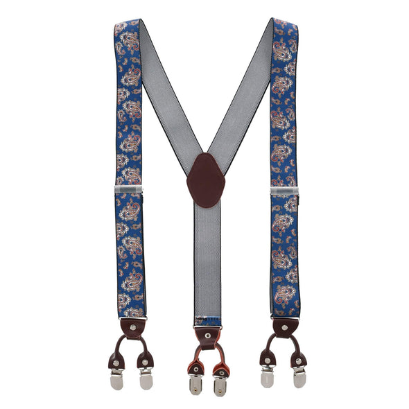 Men's 1.375 Inch Wide Paisley Print Double Clip-End Suspenders