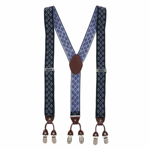 Men's 1.375 Inch Wide Diamond Print Double Clip-End Suspenders