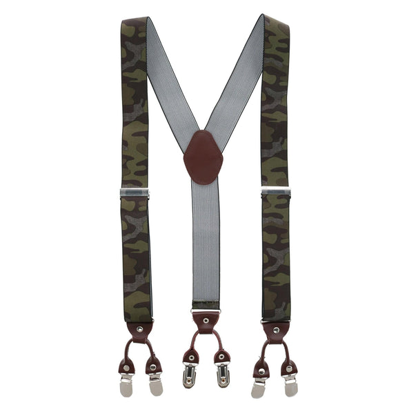 Men's 1.375 Inch Wide Camouflage Print Double Clip-End Suspenders
