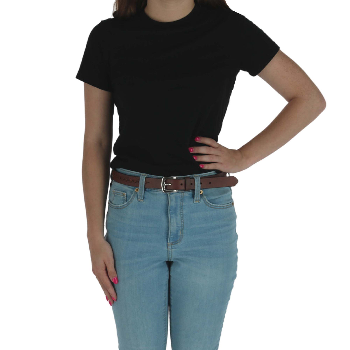 Toneka Women's Skinny Belt with Lace - Brown