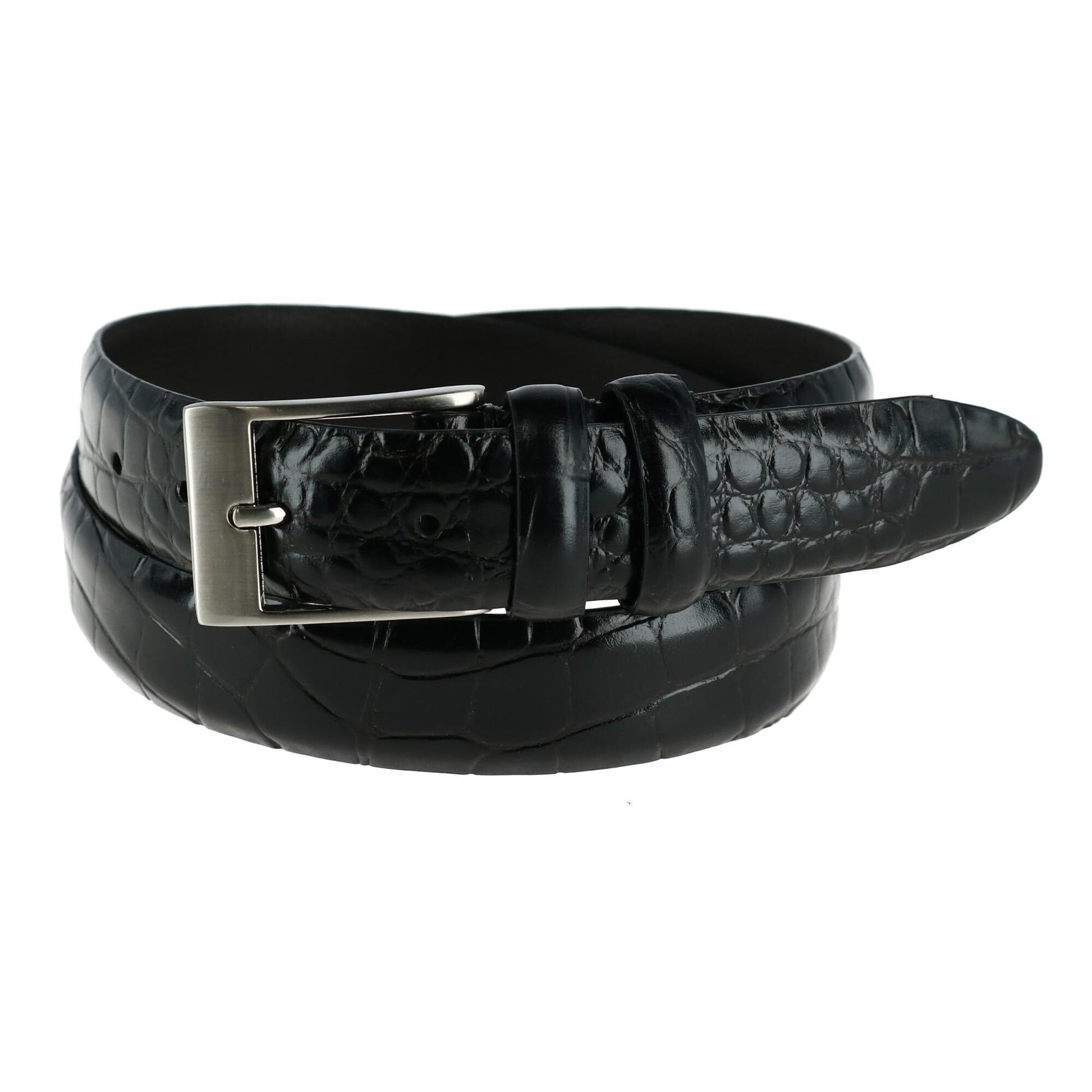 CTM® Men's 1.25 Inch Wide Embossed Leather Croc Print Belt - Black
