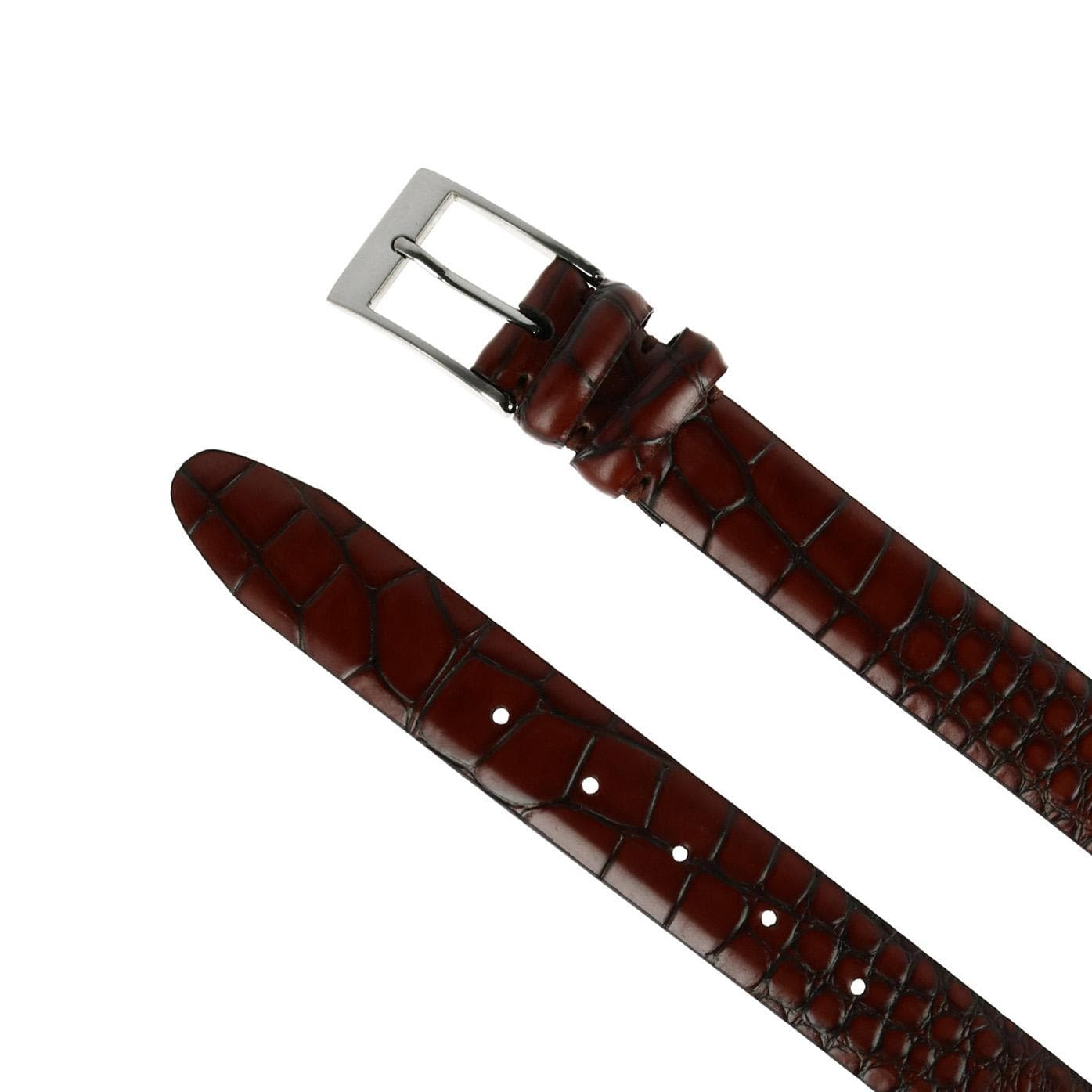 CTM® Men's 1.25 Inch Wide Embossed Leather Croc Print Belt - Brown