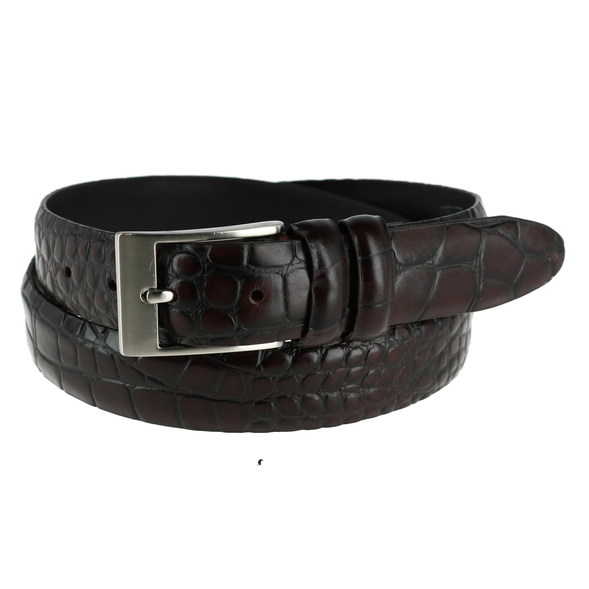 CTM® Men's 1.25 Inch Wide Embossed Leather Croc Print Belt - Chocolate Brown