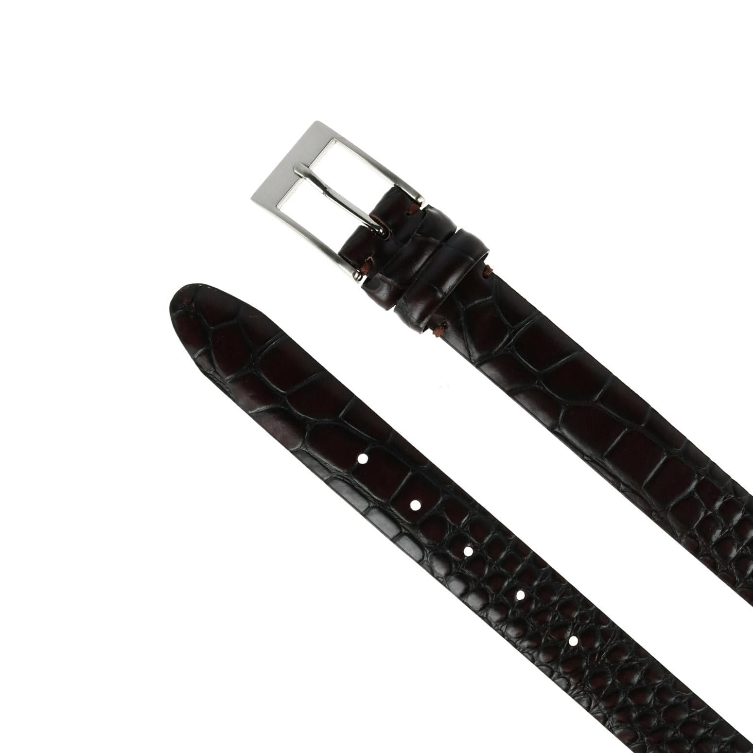 CTM® Men's 1.25 Inch Wide Embossed Leather Croc Print Belt - Chocolate Brown