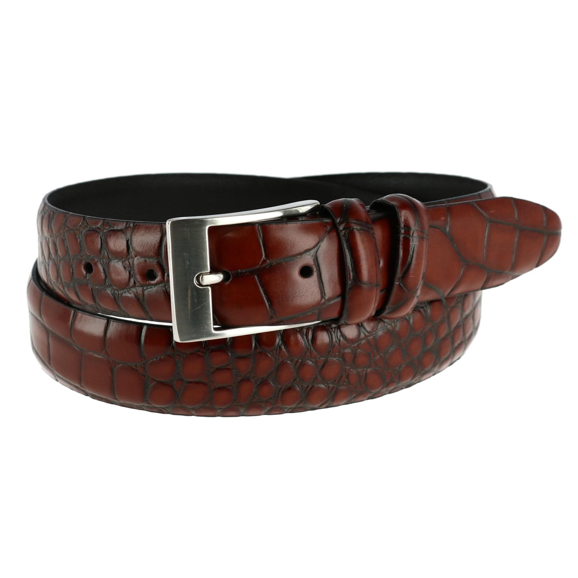 CTM® Men's 1.25 Inch Wide Embossed Leather Croc Print Belt - Men's 1.25 Inch Wide Embossed Leather Croc Print Belt