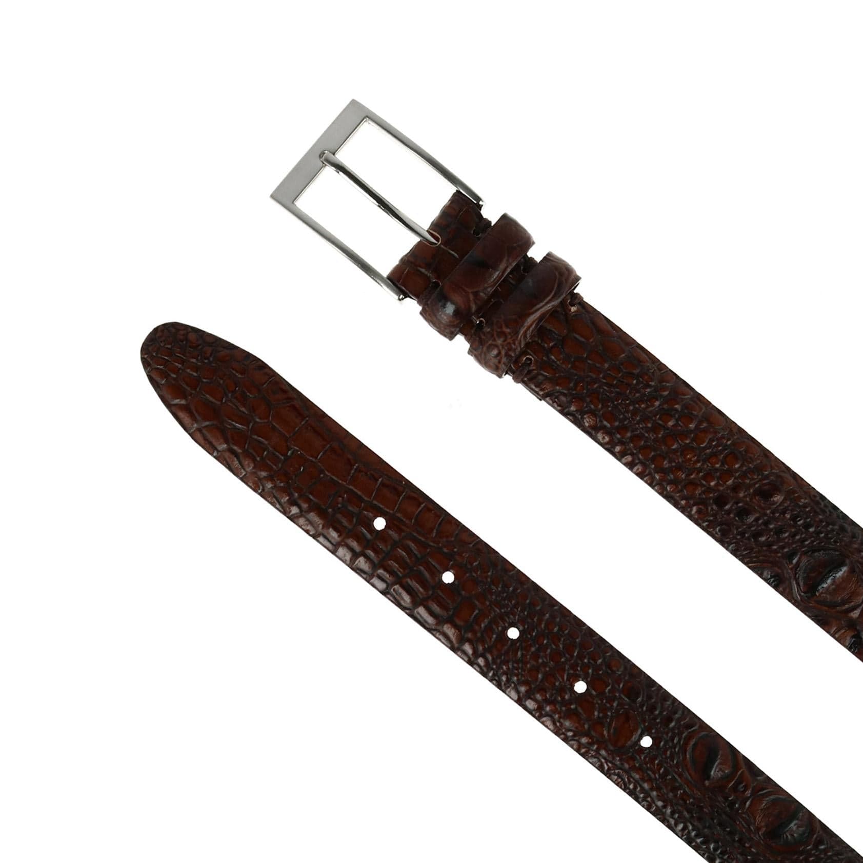 Toneka Men's Big and Tall Hornback Croc Print Belt - Brown
