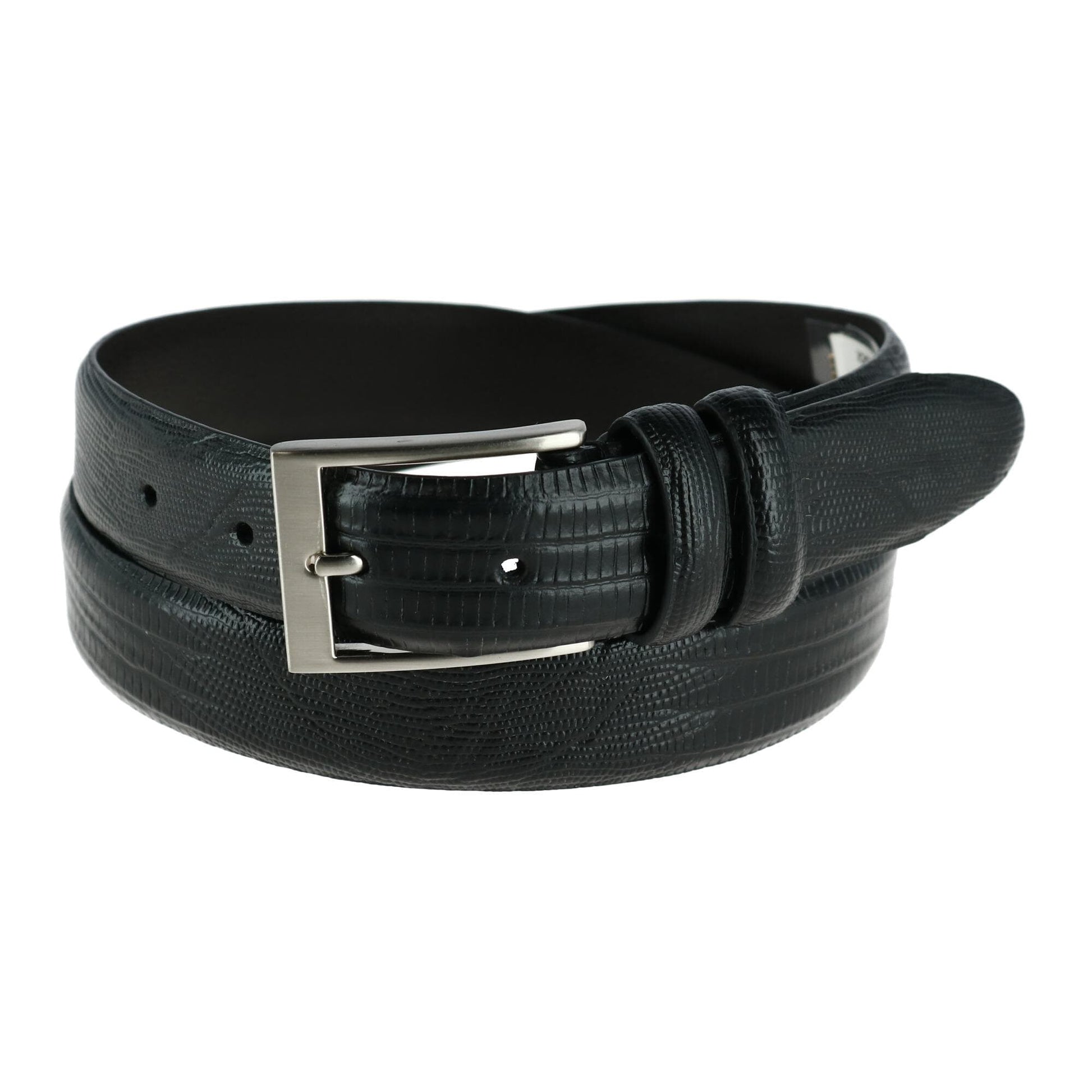 Toneka Men's Leather Embossed Lizard Print Belt - Black