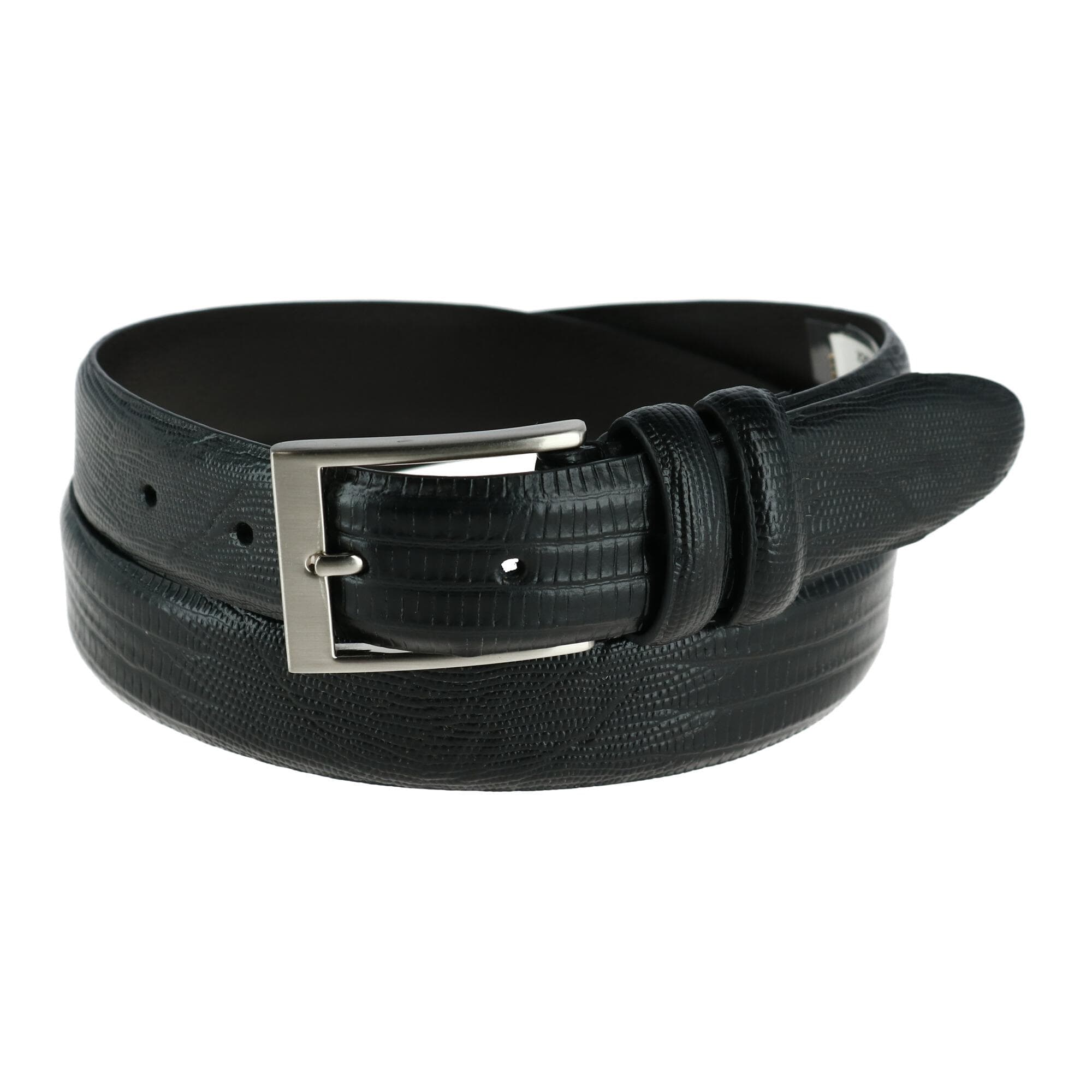 Toneka Men's Leather Embossed Lizard Print Belt - Black